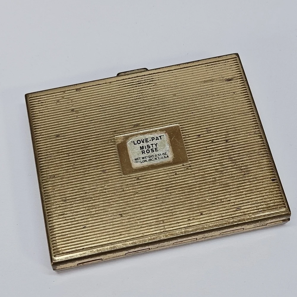 VINTAGE Revlon Love Pat Misty Rose Gold-Tone Rectangle Compact Puff